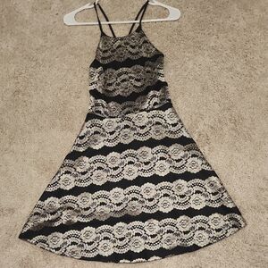 She and Sky Black and Cream Backless Dress